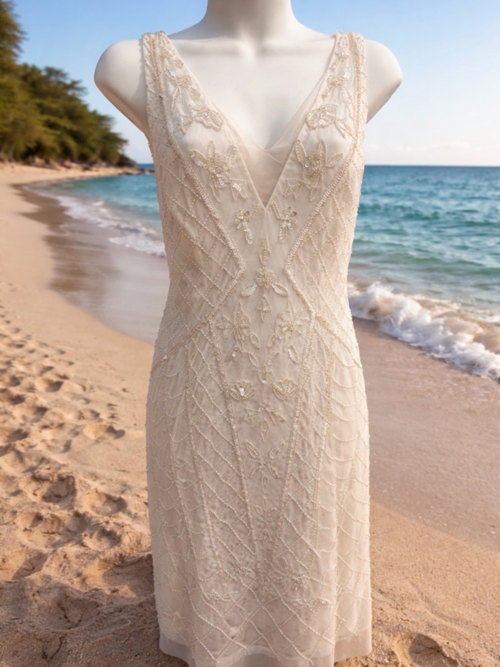 Adrianna Papell Beaded Strapless Cream Embellished Dress size 6